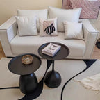 Side Coffee Table Set, Living Room Small Round End Table, Metal Nesting Tables Pedestal Tables Sofa Side and Bedside Console Table, Matt Black (Black)