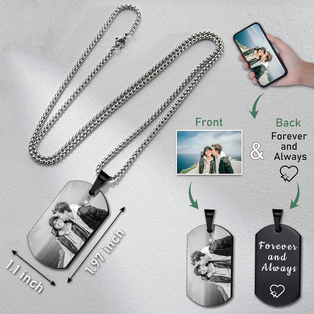 Picture Necklace Personalized Photo, Custom Necklace for Men Customized Engraved Necklace with Photo Text Memorial Gifts for Women Dad Mom