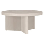 Henn&Hart 36" Fluted Round Wood Pedestal Low-Profile Coffee Table for Living Room, Family Room, or Office, Alder Brown