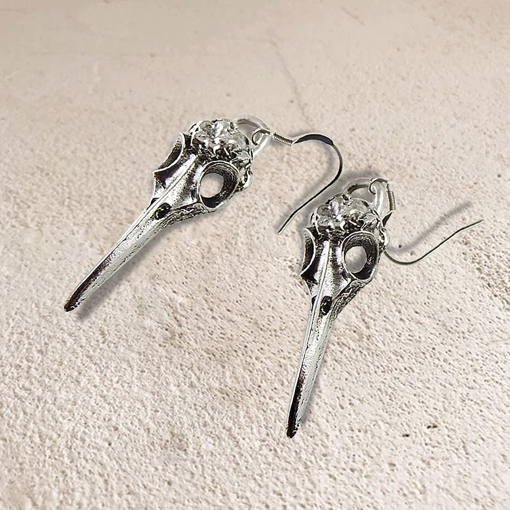 Halloween Jewelry Silver Crow Skull Earrings Charm Dangle Earrings Raven Earrings Bird Skull Jewelry Gothic Gift Set Punk Design