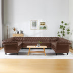 U Shaped Large Sectional Sofa, Chesterfield Leather Faux Couch Tufted Accent Sofa with Scroll Arms and Nailhead for Living Room, Office