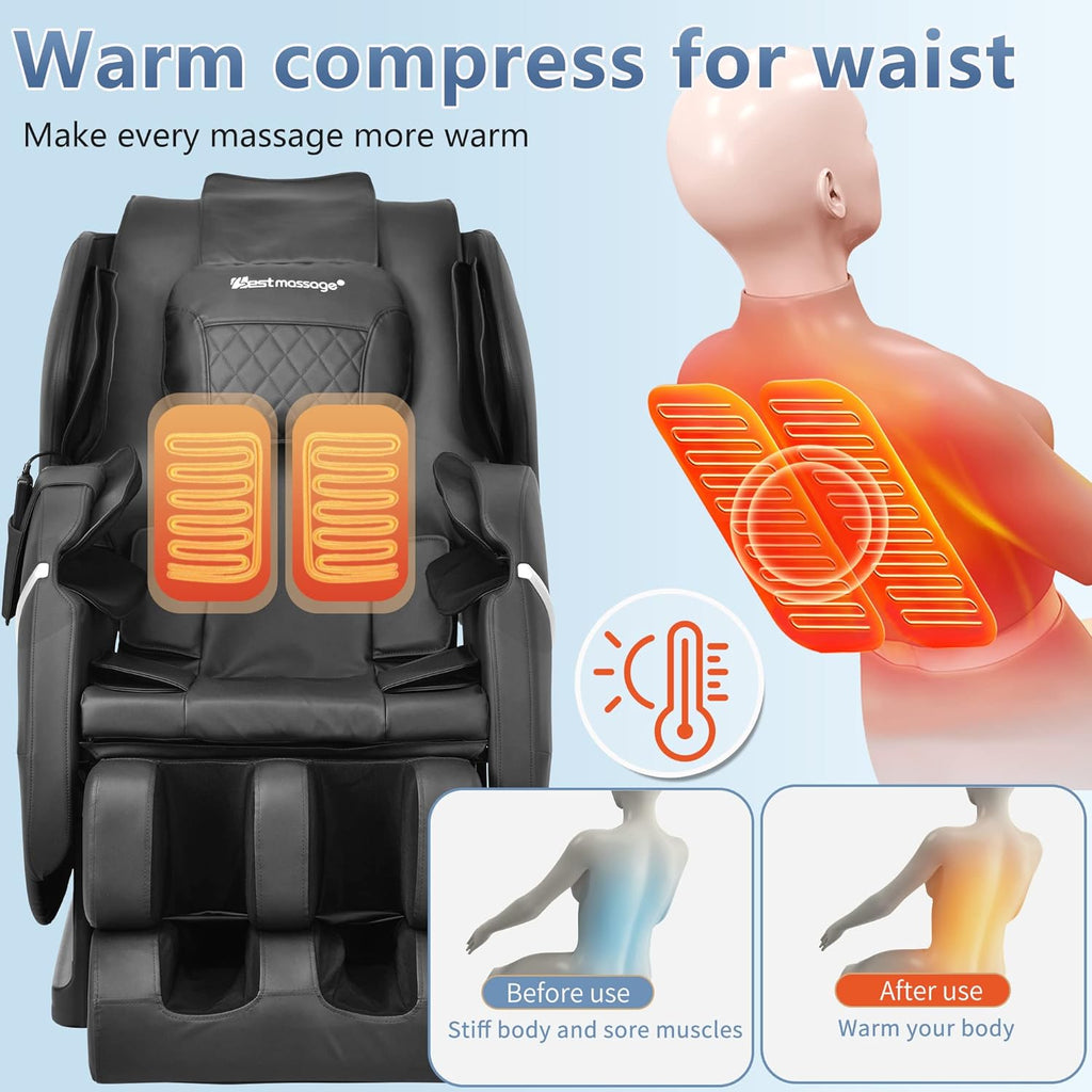 Massage Chair Zero Gravity Full Body Electric Shiatsu Massage Chair Recliner with Foot Rollers Built-in Heat Therapy Air Massage System Stretch Vibrating for Home Office(Black)