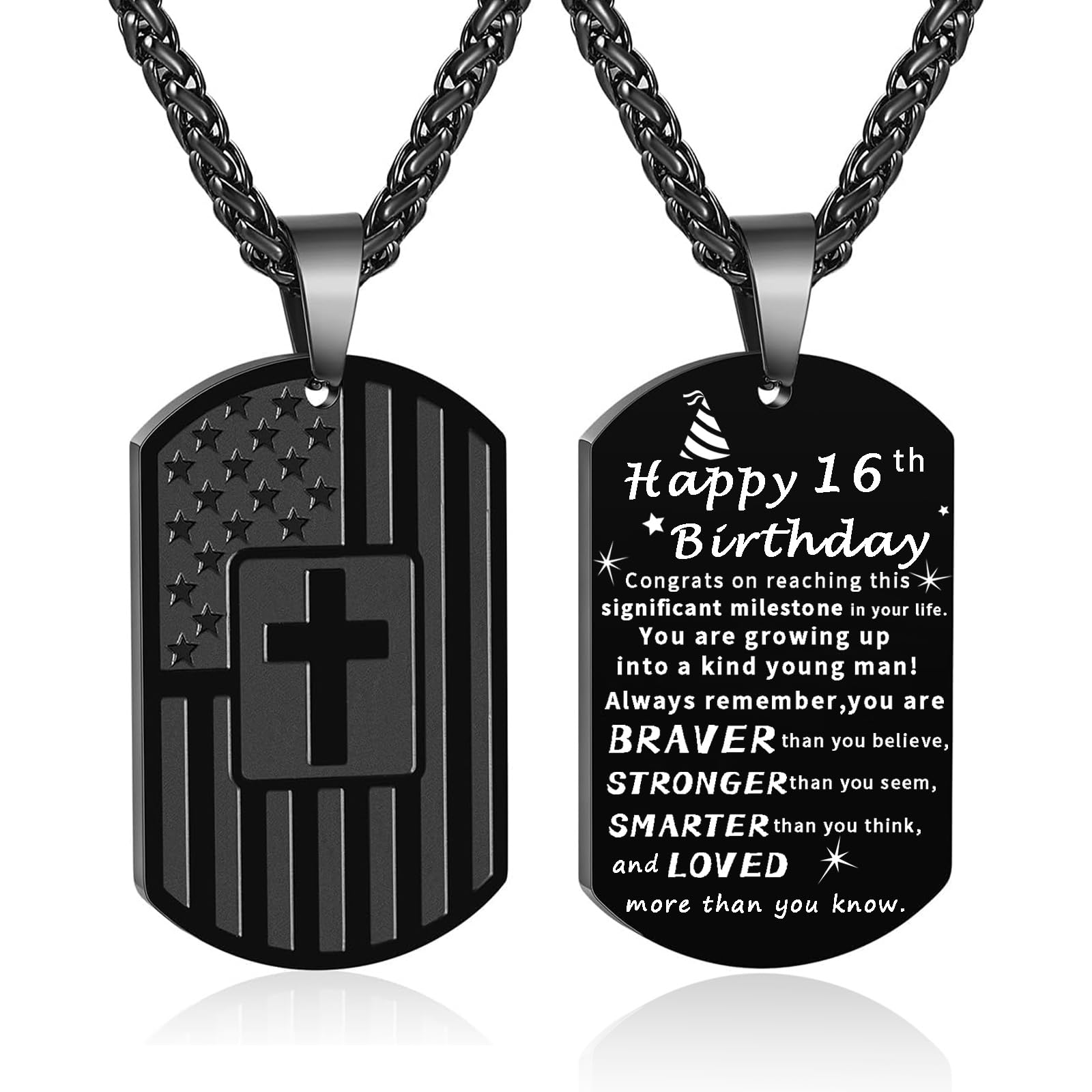 DuoDiner Graduation Gifts-American Dog Tag Necklace Bible Verse Pendant, First Communion Baptism Confirmation Religious Graduation Gifts for Him Boys Men Kids Teens Dad