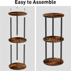 11.8'D Round Drink Table - 3-Tier Small Side Table with Wood Legs, End Table for Small Space, Balcony & Office | Space-Saving, Multi-Functional (Plants, Books, Drinks), Brown