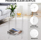 Clear Acrylic Round Side Table for Small Spaces, Acrylic Clear Coffee/End/Bedside Table,2-Tier Acrylic Nightsand/Furniture for Living Room, Bedroom, Bathroom, Garden, Office