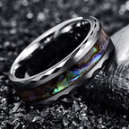 Vakki 8mm Abalone Shell Tungsten Rings for Men Women Black/Silver/Rose Gold Wedding Bands Faceted Edge Comfort Fit Size 5-14