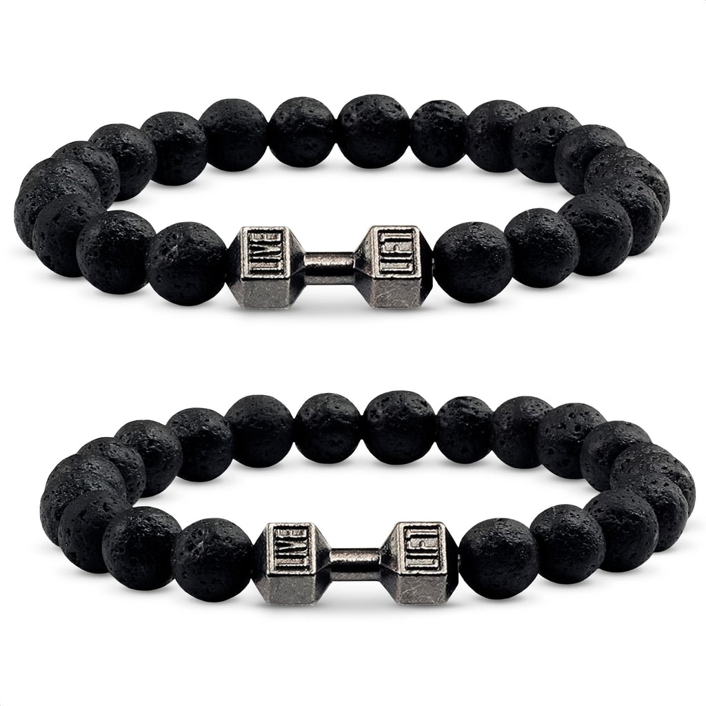 Lava Rock Bracelet - Stylish Matching Beaded Bracelets for Men & Women with Trendy Dumbbells, Comfortable Elastic Rope - Soothing Diffuser Bead Bracelet Men & Women