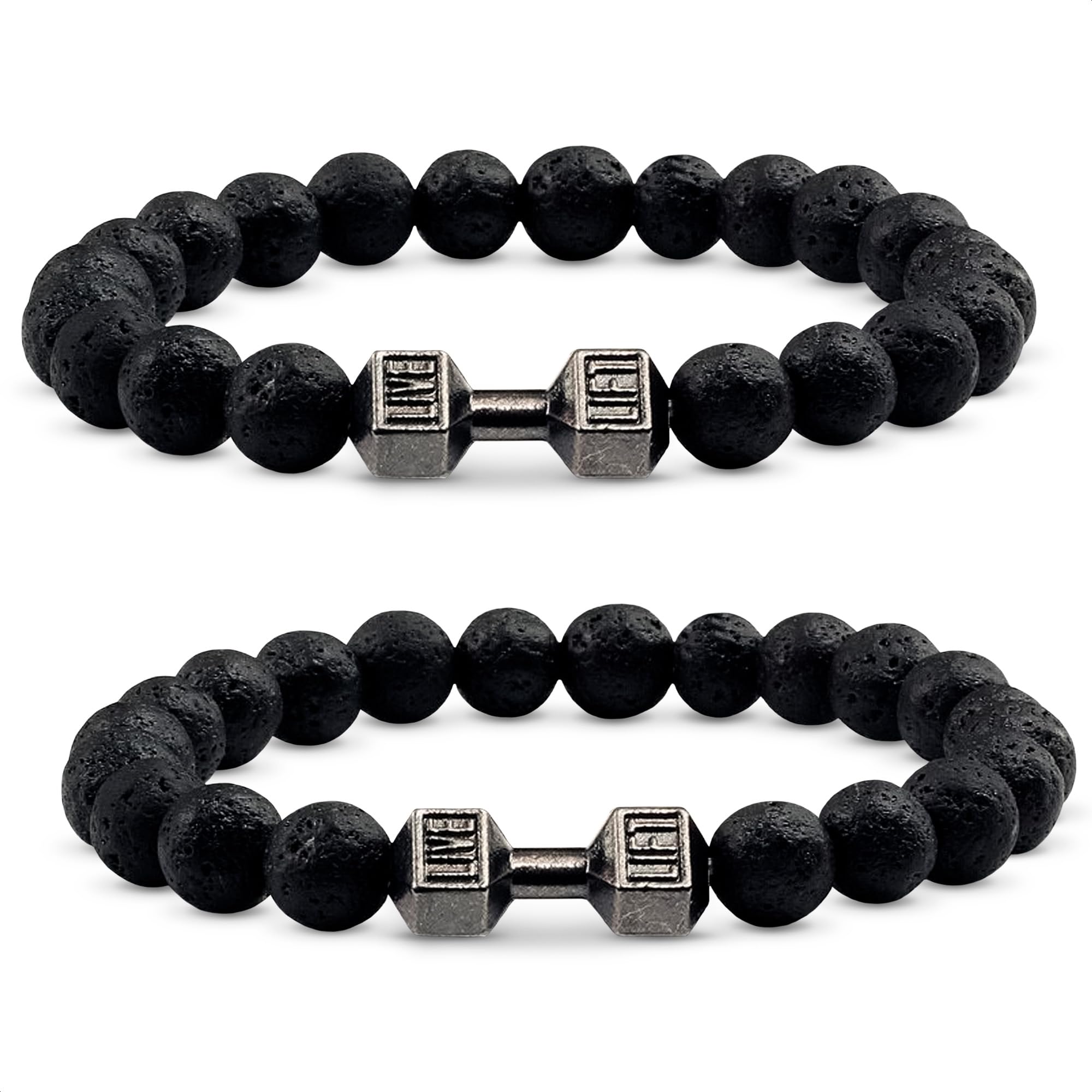 Lava Rock Bracelet - Stylish Matching Beaded Bracelets for Men & Women with Trendy Dumbbells, Comfortable Elastic Rope - Soothing Diffuser Bead Bracelet Men & Women