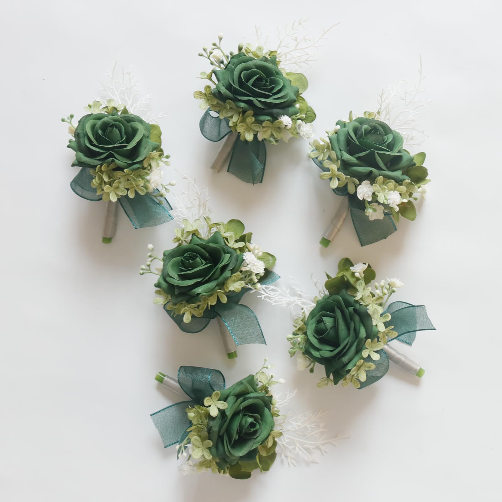 MAFELOE Corsage and Boutonniere Set for Wedding Prom Party Homecoming Celebration Artificial Flower Accessories Suit Decor 2 Pieces - Dark Green