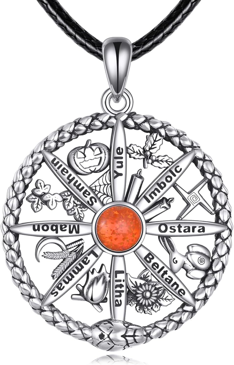 YAFEINI Wheel of the Year Necklace Sterling Silver Ouroboros Necklace Wheel of the Year Sabbat Calendar Pagan Jewelry for Women