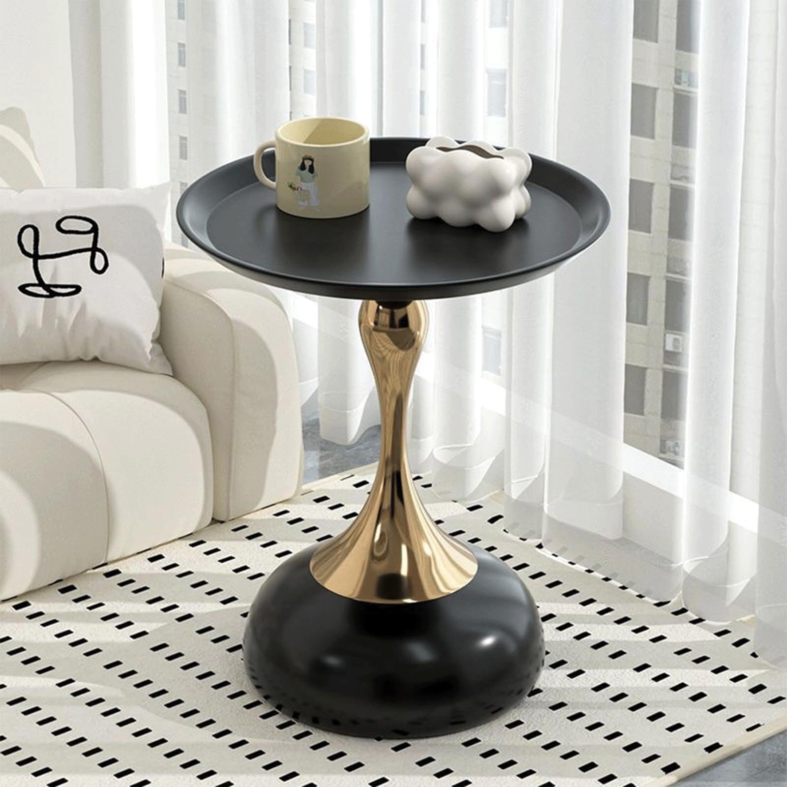 Elegant Modern Side Table - Featuring a Unique Hourglass Design, Ideal for use in Living Rooms, cafes, Dining Rooms, bedrooms, and Outdoors - a Fashionable Decoration (1, Off White)