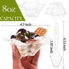 50 Stück 8oz klare Plastik-Dessertbecher mit Löffeln, Einweg-Blumenförmige Eisschalen, Party-Sundae-Servierschalen für Eis, Nüsse und Salat, Trifle-Verkostungsbehälter
