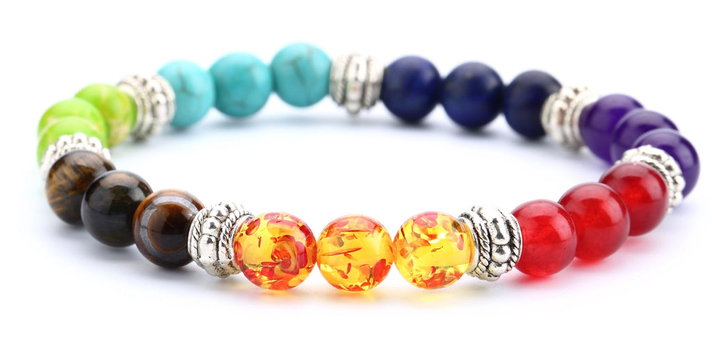 Hamoery Men Women 8mm Lava Rock 7 Chakra Beads Chakra Bracelet Braided Rope Natural Stone Yoga Bracelet Bangle