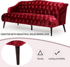 Modern Wingback Tufted Velvet Loveseat, 73.25" 3 Seat Sofas Settee Bench Banquette Chesterfield Love Seat with High Back Thick Padded Cushioned Upholstered Couch for Living Room, Victorian Style, Red