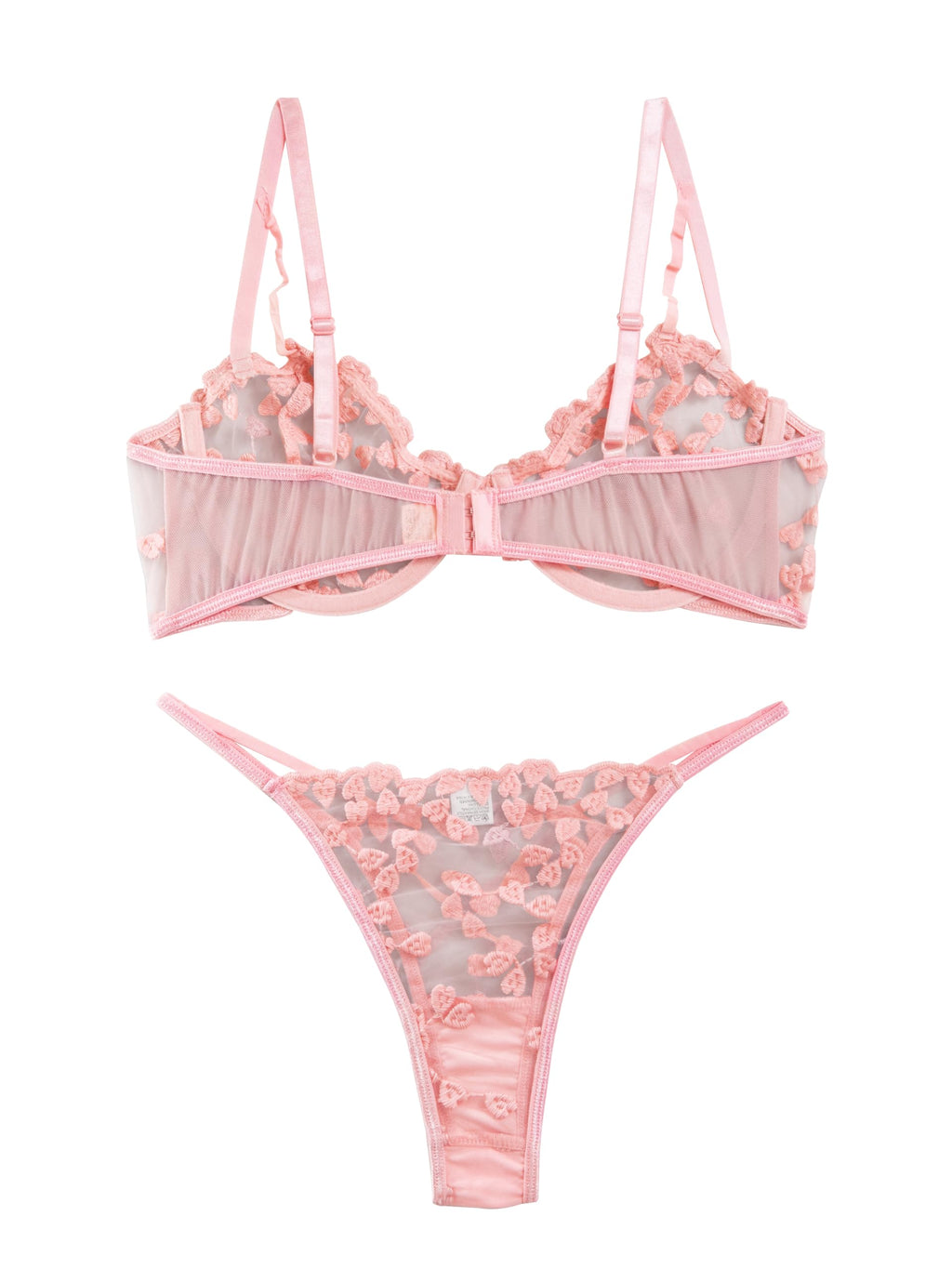 Lilosy Sexy Mignon Soutien-gorge à Armatures Push Up Bretelles Cœur Brodé Maille Transparente Ensemble de Lingerie pour Femmes Soutien-gorge Transparent et Culotte 2 Pièces Rose Très Petit