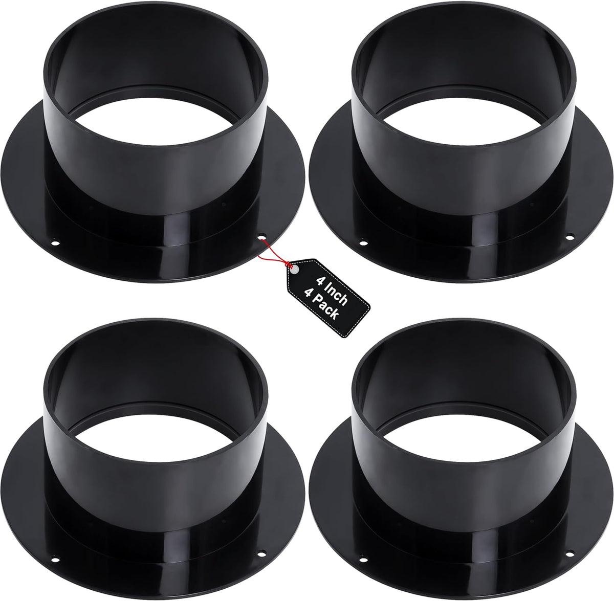 Duct Connector Flange 4 inch by Wadoy, 4 Pack ABS Quality Air Conditioner Exhaust Hose Flange Wall Mount for Heating Cooling Ventilation HVAC System Dryer Vent Wall Plate