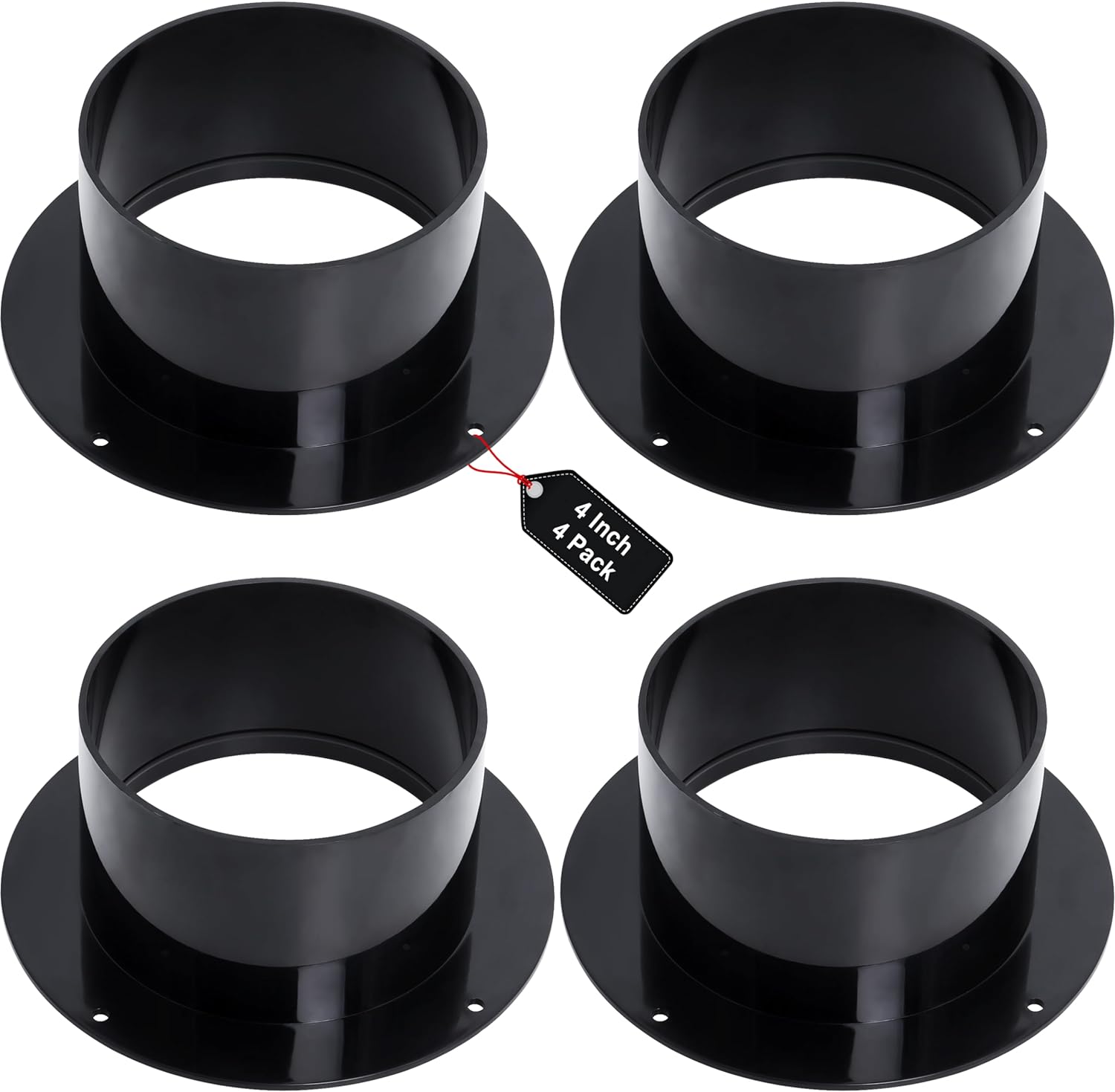 Duct Connector Flange 4 inch by Wadoy, 4 Pack ABS Quality Air Conditioner Exhaust Hose Flange Wall Mount for Heating Cooling Ventilation HVAC System Dryer Vent Wall Plate