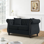 Chesterfield Sofa Couch,80" Button Tufted Velvet Sofa with Rolled Arms&Nailhead Trim,Comfy 3 Seater Sofa,Oversize Mid Century Modern Couch for Living Room,Bedroom,Apartment,Office(Black)