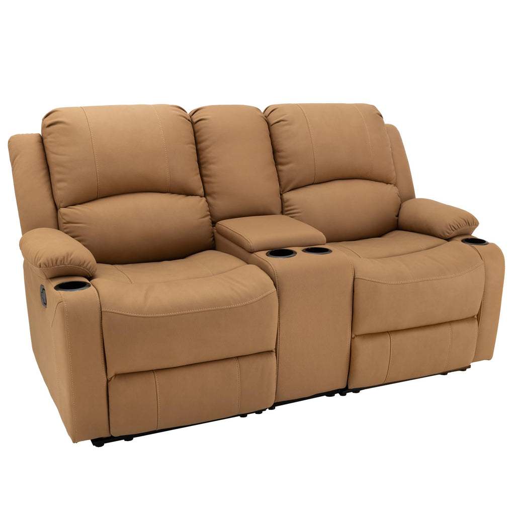 67" Wall Hugger Reclining | RV Theater Seats | Double Recliner RV Sofa & Console | RV Couch | RV Theater Seating | RV Furniture (Manual, Chocolate)