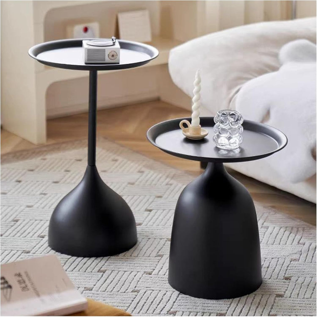Side Coffee Table Set, Living Room Small Round End Table, Metal Nesting Tables Pedestal Tables Sofa Side and Bedside Console Table, Matt Black (Black)