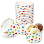 CZWESTC 50 Pcs 9oz Paper Ice Cream Cups, Disposable Dessert Bowls for Hot or Cold Food, Party Supplies Treat Cups for Sundae, Frozen Yogurt, Soup,Colored Dots