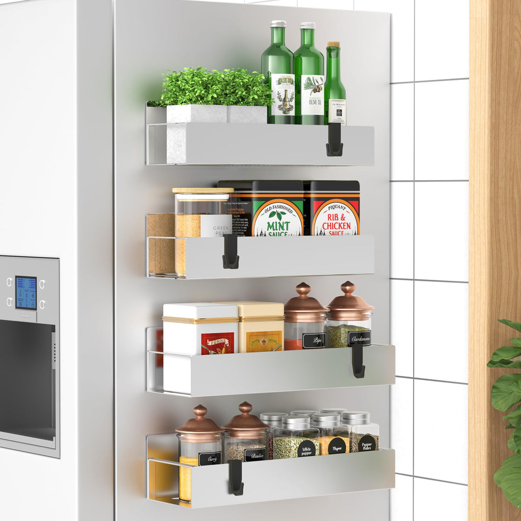 6 Pack Magnetic Spice Storage Rack Organizer for Refrigerator and Oven, Black Fridge Organizers and Storage