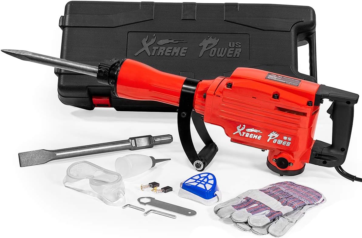 XtremepowerUS 2200W Demolition Electric Jack Hammer Power Drill Concrete Breaker Bar Point & Chisel Bits Chisel Set