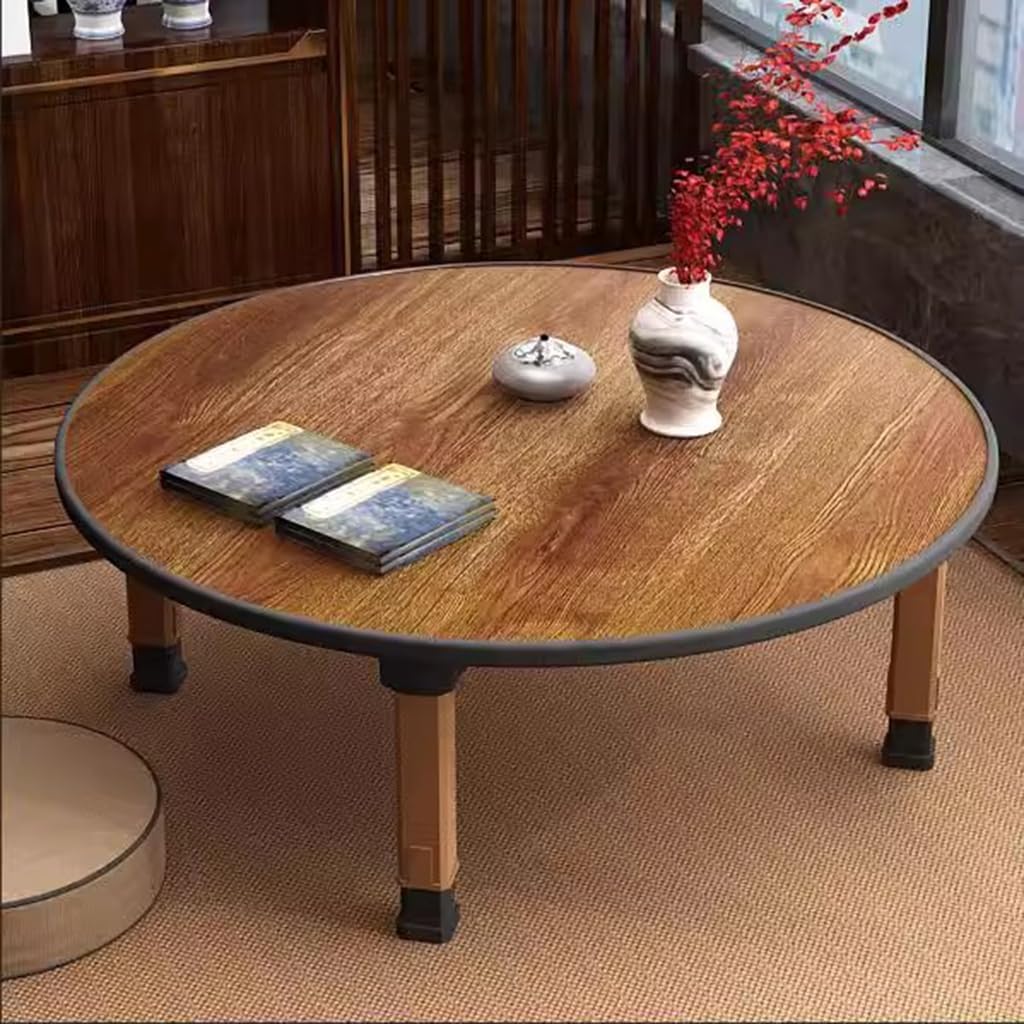 Folding Round Japanese-Style Tea Coffee Table Low Table, Foldable Dining Table, Study Table, Small Desk, for Tatami Sitting On The Floor Bedroom Bay Window Tea Room, Space Save(60 * 30cm)