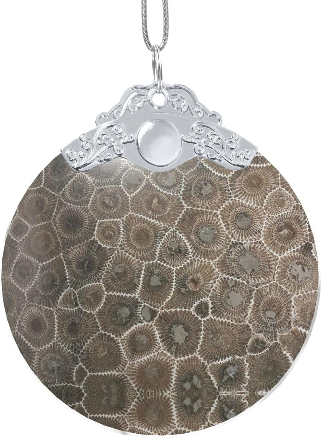 Petoskey Stone Christmas Ornaments for Xmas Tree Decorations with Metal Ringfor Party Decoration Hanging