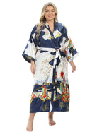 Women's Floral Long Satin Robes Plus Size Long Silk Robes Peacock Floral Kimonos Sleepwear Dressing Gown