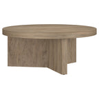 Henn&Hart 36" Fluted Round Wood Pedestal Low-Profile Coffee Table for Living Room, Family Room, or Office, Alder Brown