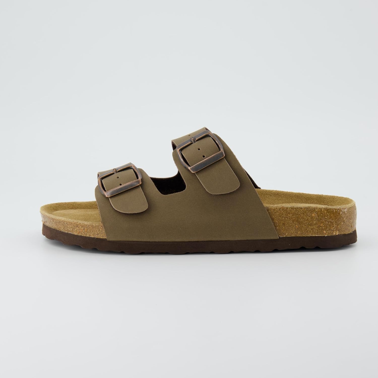 CUSHIONAIRE Lane Cork Footbed Sandals for Women – Comfortable Double Buckle Slip-On with Genuine Suede Footbed & Arch Support Slides for Women Footwear