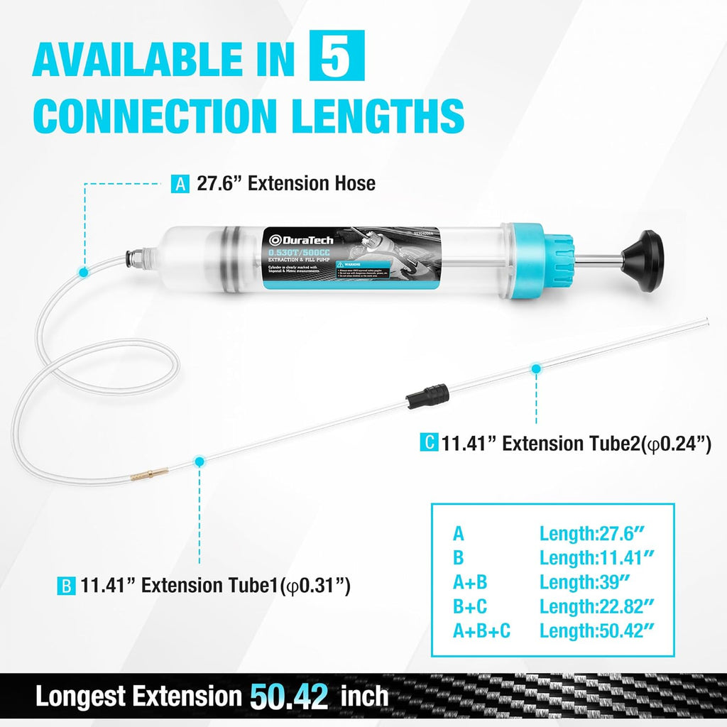 DURATECH 500CC Fluid Extractor, Oil Extractor with Long Hose and Extension Tubes, Brake Fluid Extractor, Fluid Pump Automotive, Suction Pump for Lawn Mowers Cars Ships Golf Carts