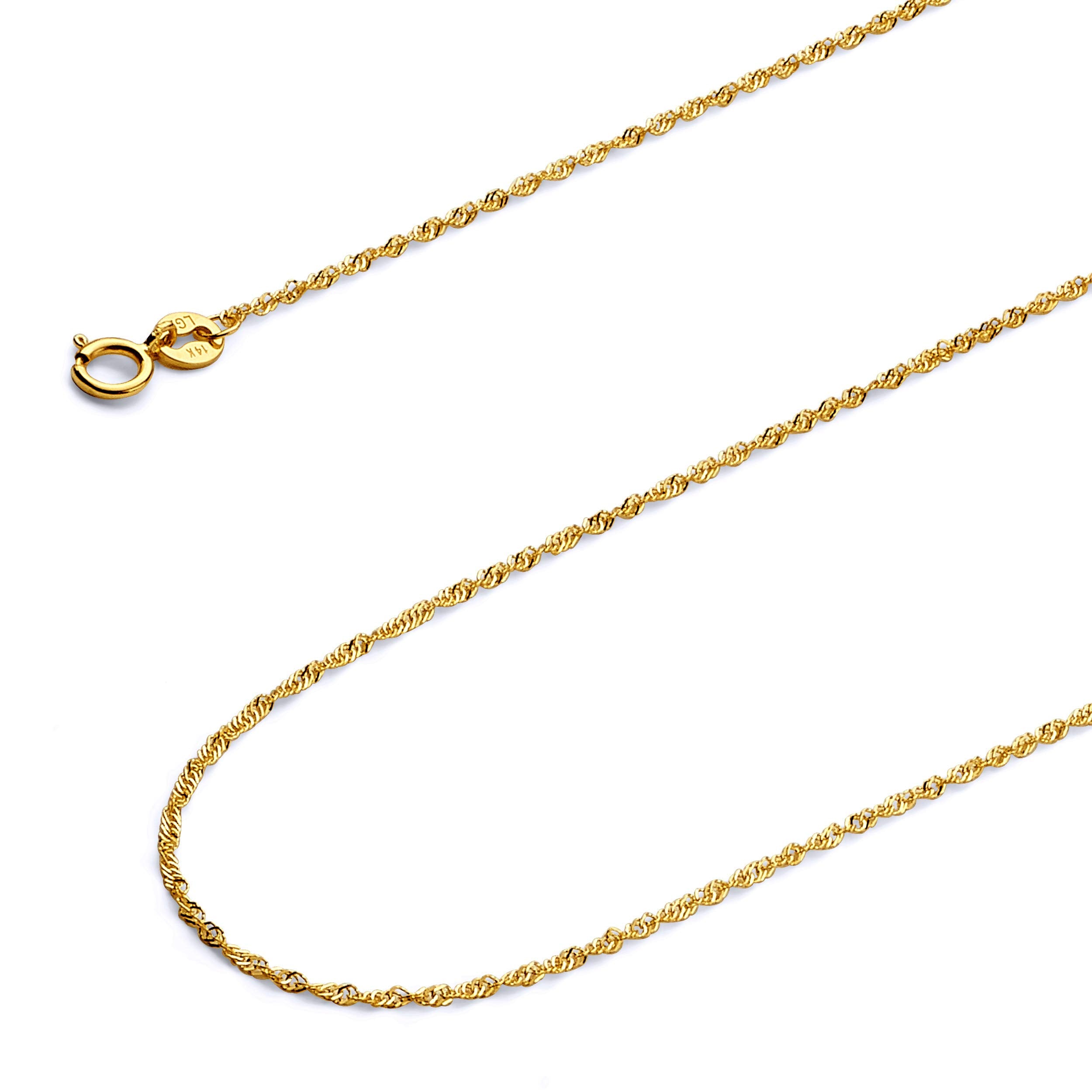 Colar de Corrente Singapura Sólida de Ouro Amarelo 14k REAL 1mm com Fecho de Argola de Mola - 18"