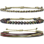 Handmade Natural Stone Beaded Healing Bracelet Gift for Men Adjustable Rope String Bracelet (Lava Rock, Adjustable)