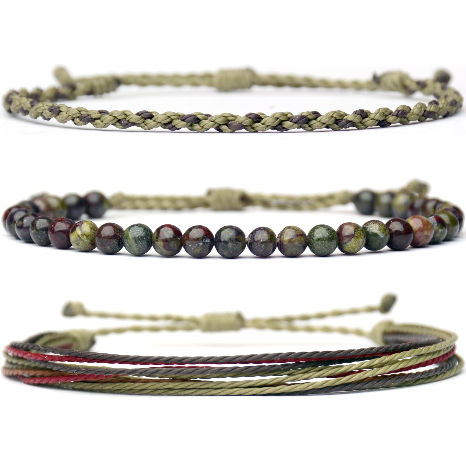 Handmade Natural Stone Beaded Healing Bracelet Gift for Men Adjustable Rope String Bracelet (Lava Rock, Adjustable)