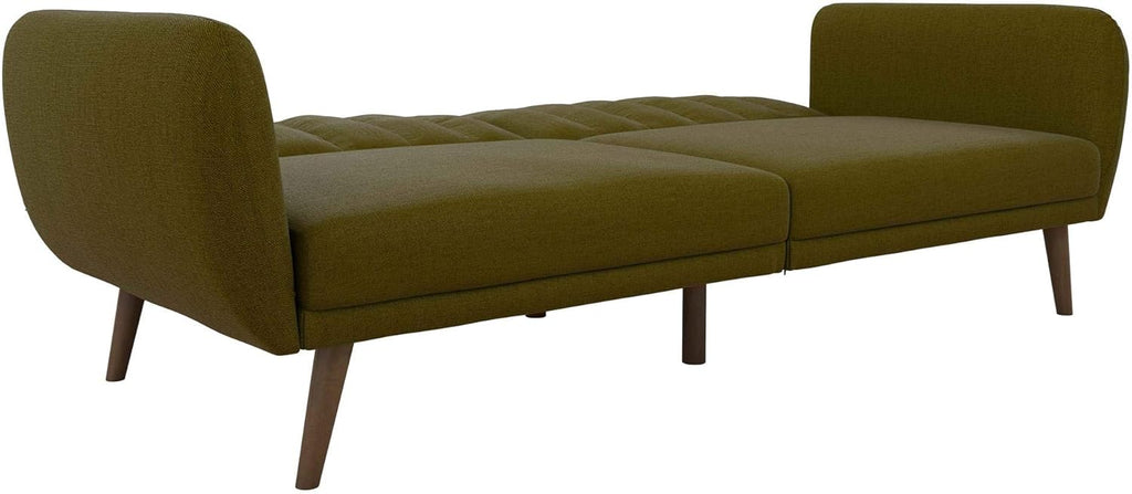 Novogratz Brittany 82 Inch Futon Sofa Bed in Faux Leather, Upholstered Couch Sleeper with Tufted Back, Mid-Century Modern Design, Green