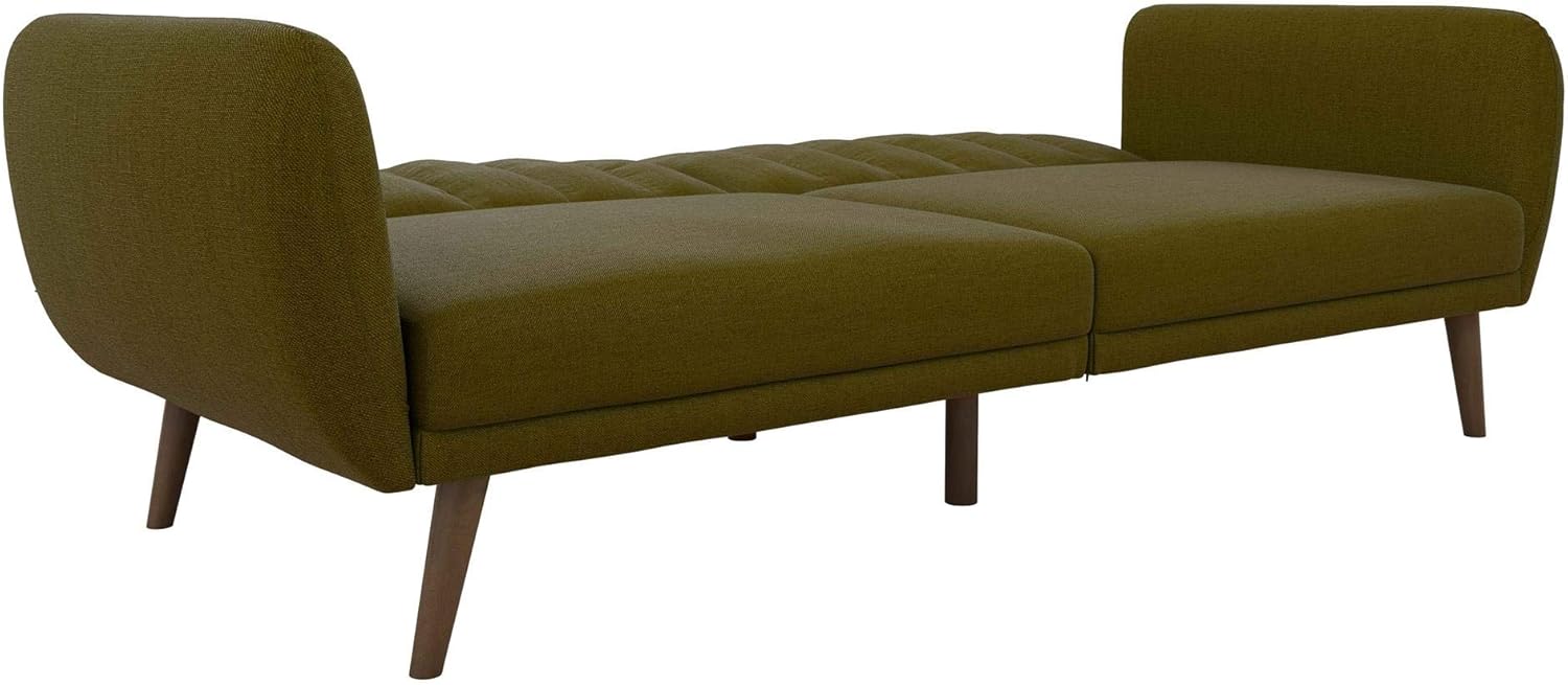 Novogratz Brittany 82 Inch Futon Sofa Bed in Faux Leather, Upholstered Couch Sleeper with Tufted Back, Mid-Century Modern Design, Green