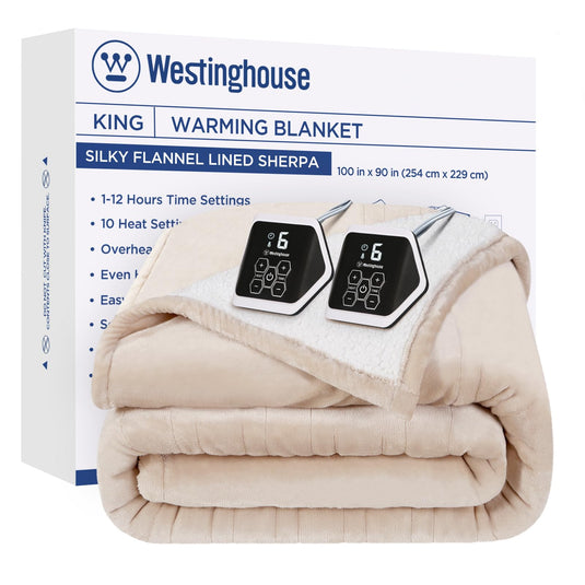 Westinghouse Heated Blanket Queen Size, Soft Flannel to Sherpa Electric Blanket with 10 Heating Levels, 12 Hours Auto Off, Fast Heating Blanket, Machine Washable, 84x90 Inch, Charcoal