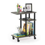 Furinno Turn-N-Tube C Shaped Side Table with Casters, Amber Pine/Black