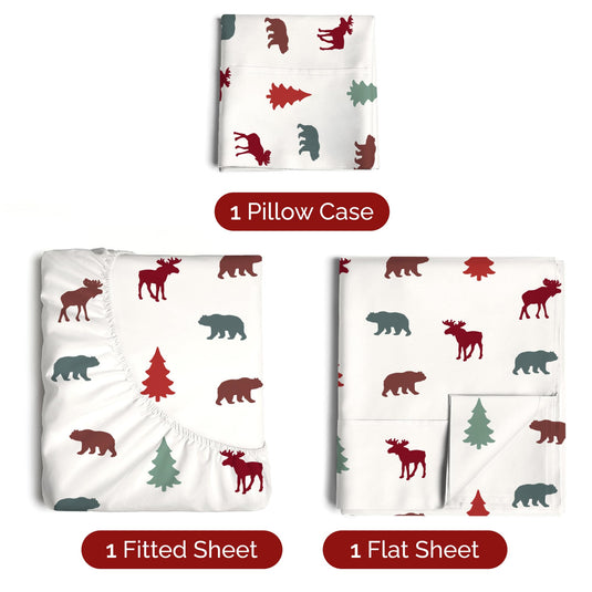 Queen Christmas Tree Sheet Set - Holiday Xmas Pattern Linen Set - Deep Pockets - Snug Fit - 4 Piece - Wrinkle Free - Comfy & Cooling Festive Winter Bedding - Easy To Care For - Kid Friendly