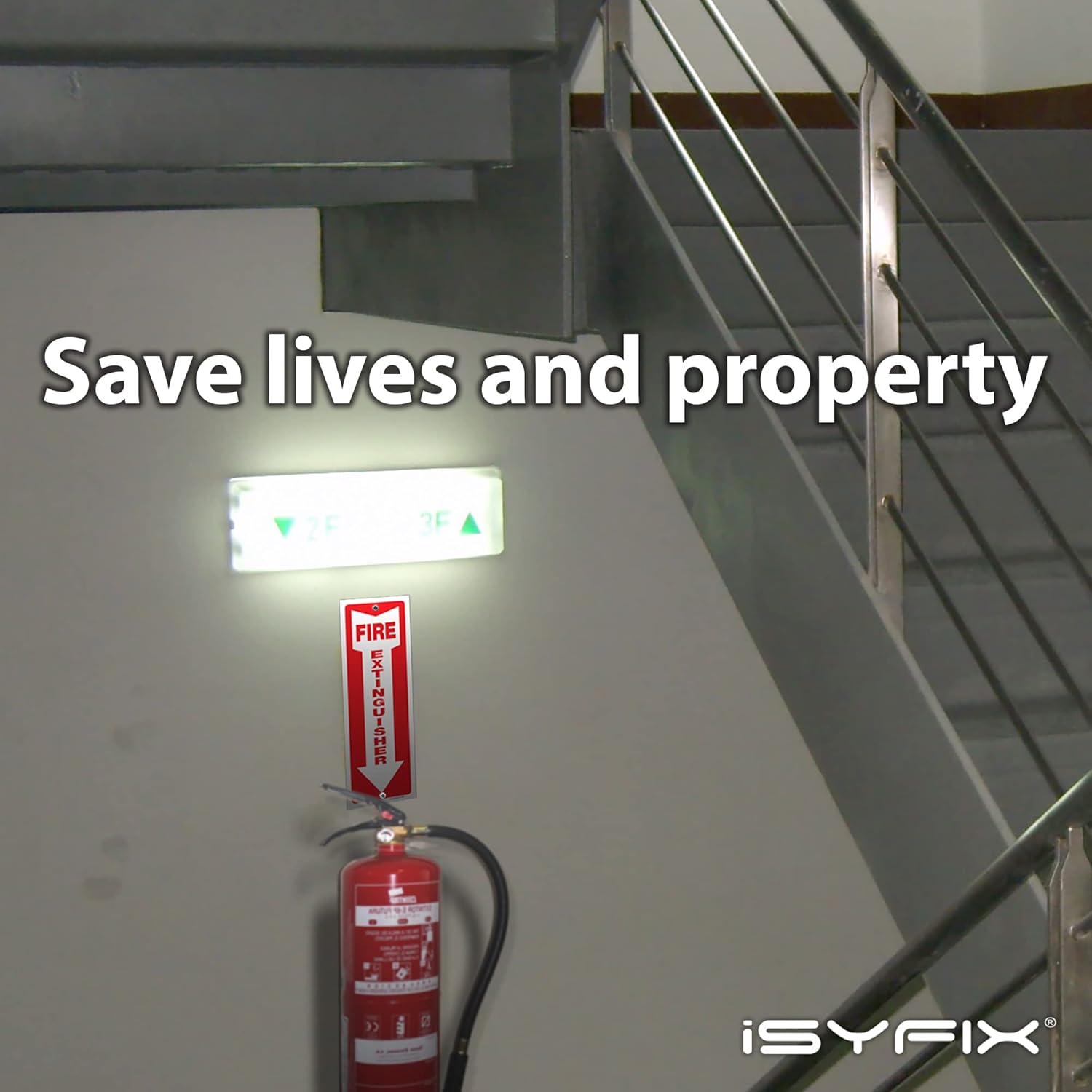 iSYFIX Fire Extinguisher Signs – 3 Pack 4x12 Inch – 40 mil Thick Polystyrene Plastic, Laminated for Ultimate UV, Weather, Scratch, Water & Fade Resistance, Indoor & Outdoor