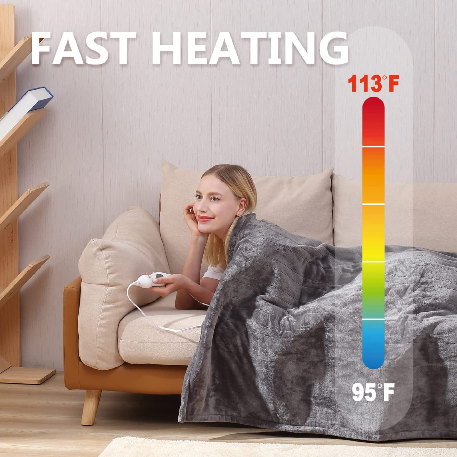 Manta Elétrica Tefici, Super Aconchegante e Macia, Flanela de 2 Camadas 50" x 60", Manta Aquecida com 3 Níveis de Aquecimento e Desligamento Automático em 4 Horas, Lavável na Máquina, Certificada ETL e FCC, Uso Residencial e Escritório, Cor Camelo