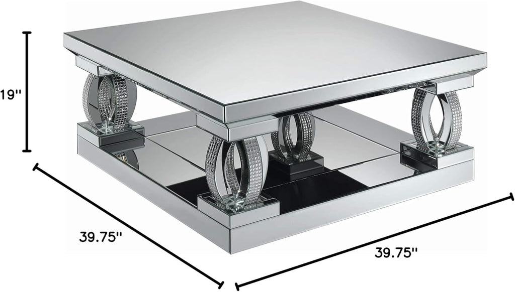 Coaster Home Furnishings Amalia Square Mirrored Cocktail Living Room Sofa Coffee Table Glam Acrylic Crystal Legs with Bottom Shelf No Assembly Clear Mirror 722518