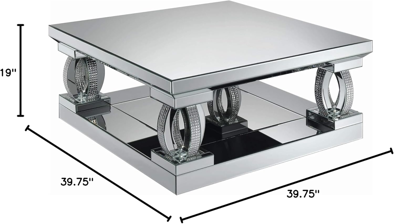 Coaster Home Furnishings Amalia Square Mirrored Cocktail Living Room Sofa Coffee Table Glam Acrylic Crystal Legs with Bottom Shelf No Assembly Clear Mirror 722518