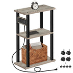 TUTOTAK Small Narrow Side Table with Charging Station, Skinny End Table for Small Spaces, Slim Nightstand with USB Ports and Outlet, Sofa Beside Table with Wheels, Brown TB01BB046