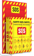 MSDS Wall Station with 3” SDS Binder & Wire Rack, OSHA/GHS Safety Data Sheet Station, Bilingual Labels, Display Sign, Chain & Mounting Hardware
