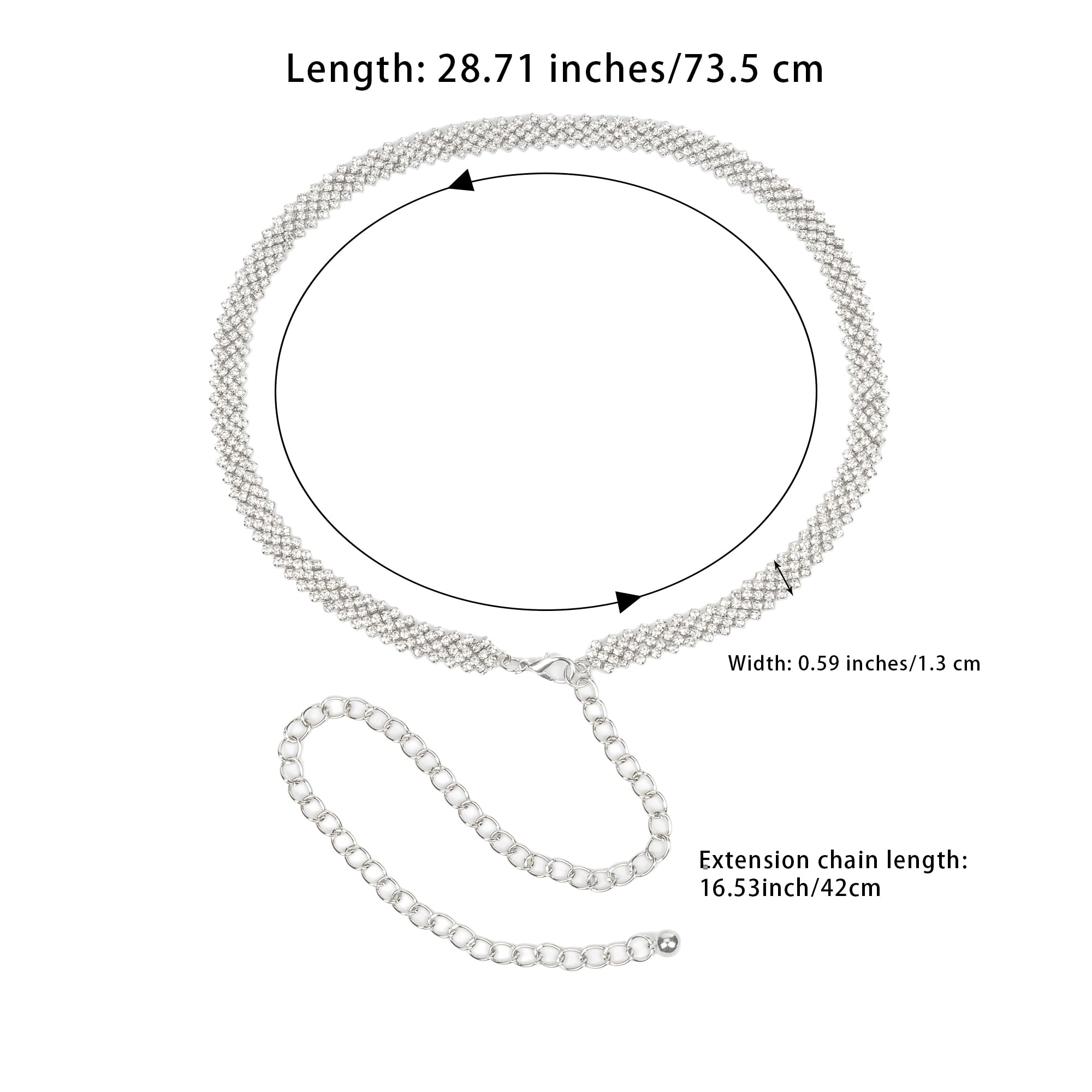 INOGIH Silver Rhinestone-Waist-Chain-Belt Formal Dress Belt Diamond Bling Wedding Bridal Belt for Women