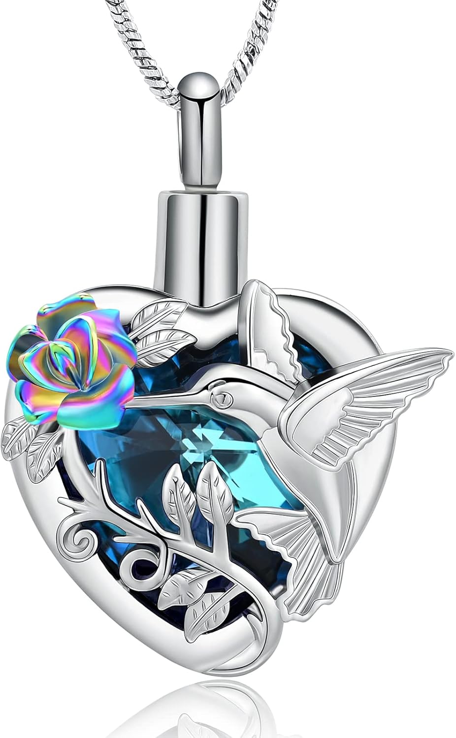 Yinplsmemory Hummingbird Cremation Jewelry Crystal Heart Urn Ashes Necklace for Women Men Memorial Keepsake Necklace of Loved One