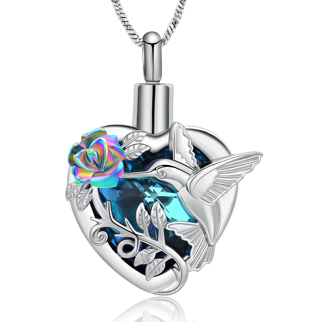 Yinplsmemory Hummingbird Cremation Jewelry Crystal Heart Urn Ashes Necklace for Women Men Memorial Keepsake Necklace of Loved One